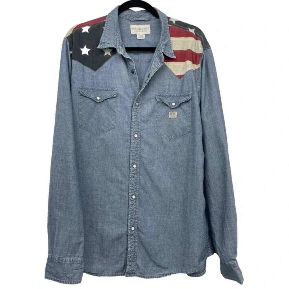 Denim & Supply Ralph Lauren Men XXL Chambray Western Snap Shirt American Flag Pa
